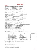 bộ đề ôn tập kiểm tra 45 phút lần 1 HKI tiếng Anh lớp 7