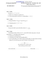 ĐỀ THI HỌC KÌ I MÔN TOÁN LỚP 12 NĂM HỌC 2015