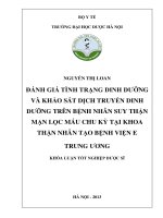 Đánh giá tình trạng dinh dưỡng và khảo sát dịch truyền dinh dưỡng trên bệnh nhân suy thận mạn lọc máu chu kỳ tại khoa thận nhân tạo bệnh viện e TW
