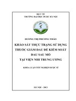 Khảo sát thực trạng sử dụng thuốc giảm đau để kiểm soát đau sau mổ tại viện nhi TW