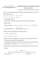 Đề kiểm tra học kì 2 môn Toán lớp 10 năm học 2014-2015 trường THPT Lương Ngọc Quyến, Thái Nguyên