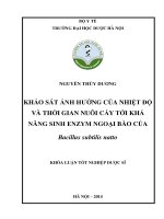 Khảo sát ảnh hưởng của nhiệt độ và thời gian nuôi cấy tới khả năng sinh enzym ngoại bào của bacillus subtilis natto