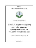 Khảo sát hoạt động định vị sản phẩm diprivan tại thị trường hà nội của công ty astrazeneca