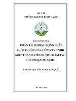 Phân tích hoạt động phân phối thuốc của công ty TNHH một thành viên dược phẩm TW 1 giai đoạn 2010 đến 2012