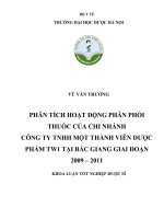 Phân tích hoạt động phân phối thuốc của chi nhánh công ty TNHH một thành viên dược phẩm trung ương 1 tại bắc giang giai đoạn 2009   2011