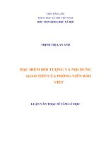 Đặc điếm đối tượng vào nội dung giao tiếp của phóng viên báo viết tại hà nội