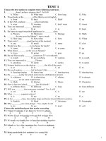 ĐỀ Ôn tập thi HKI tiếng Anh lớp 7 (Phần 1)