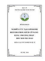 Nghiên cứu tạo liposme reveratrol kích cỡ nano bằng phương pháp bốc hơi pha đảo