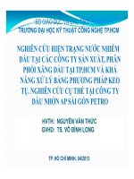 Nghiên cứu hiện trạng nước nhiễm dầu tại các công ty sản xuất, phân phối xăng dầu tại tp.Hồ Chí Minh và khả năng xử lý bằng phương pháp keo tụ nghiên cứu cụ thể tại công ty dầu nhờn AP Sài gòn Petro