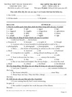 TRƯỜNG THPT THUẬN THÀNH SỐ I BÀI KIỂM TRA HỌC KÌ I MÔN  TIẾNG ANH 10