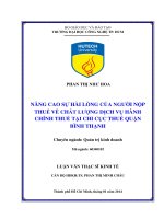 Nâng cao sự hài lòng của người nộp thuế về chất lượng dịch vụ hành chính thuế tại chi cục thuế quận Bình Thạnh