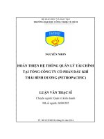 Hoàn thiện hệ thống quản lý tài chính tại tổng công ty Cổ phần Dầu khí Thái Bình Dương (Petropacific)