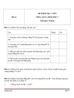 Đề kiểm tra 1 tiết Hình học lớp 7 - Đề 43