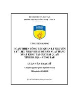 Hoàn thiện công tác quản lý nguyên vật liệu nhập khẩu để sản xuất hàng xuất khẩu tại cục hải quan tỉnh Bà Rịa-Vũng Tàu