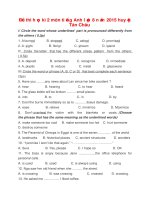 Đề thi học kì 2 lớp 8 môn tiếng Anh năm 2015 huyện Tân Châu