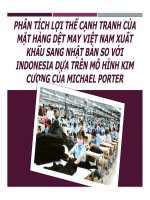 Phân tích lợi thế cạnh tranh của mặt hàng dệt may việt nam xuất khẩu sang nhật bản so với Indonesia dựa trên mô hình kim cương của Michael porter