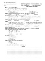 THCS NGHĨA TÂN ĐỀ THI HỌC KÌ 1 LỚP 8 MÔN hóa học