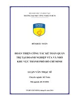 Hoàn thiện công tác kế toán quản trị tại doanh nghiệp vừa và nhỏ khu vực Thành phố Hồ Chí Minh