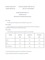 TRƯỜNG THPT BĂC SƠN THÁI NGUYÊN ĐỀ KIỂM TRA HỌC KÌ I ĐỊA LÝ 12