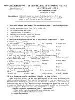 PHÒNG GD&ĐT BÌNH GIANG ĐỀ KIỂM TRA HỌC KỲ II NĂM HỌC 2012 – 2013 MÔN TIẾNG ANH - LỚP 8