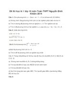 Đề thi học kì 1 lớp 10 môn Toán năm 2014 THPT Nguyễn Bỉnh Khiêm