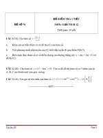 Đề kiểm tra 1 tiết môn Toán lớp 12 - Đề (76)