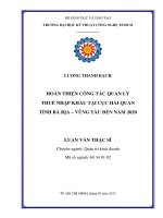 Hoàn thiện công tác quản lý thuế nhập khẩu tại Cục hải quan tỉnh Bà Rịa - Vũng Tàu đến năm 2020