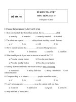 Đề kiểm tra 1 tiết môn tiếng Anh lớp 10 - Đề số 100