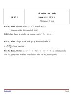 Đề kiểm tra 1 tiết môn Toán lớp 12 - Đề 7
