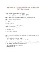 Đề thi học kì 1 lớp 10 môn Toán năm 2014 Trường THPT Quỳnh Lưu 2
