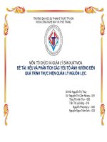 MÔN TỔ CHỨC VÀ QUẢN LÝ SẢN XUẤT MCN - ĐỀ TÀI NÊU VÀ PHÂN TÍCH CÁC YẾU TỐ ẢNH HƯỞNG ĐẾN QUÁ TRÌNH THỰC HIỆN QUẢN LÝ NGUỒN LỰC.