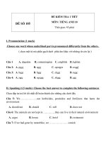 Đề kiểm tra 1 tiết môn tiếng Anh lớp 10 - Đề số (105)