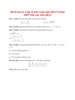 Đề thi học kì 1 lớp 10 môn Toán năm 2014 Trường THPT chế lan viên