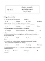 Đề KT 1 tiết môn tiếng Anh lớp 12 - Đề số 12