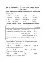 đề thi học kì 2 lớp 7 môn Anh 2015 Phòng GD&ĐT Tân Châu