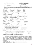 Thi giữa HKI tiếng Anh lớp 7 (With key)