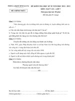 PHÒNG GD&ĐT BÌNH GIANG ĐỀ KIỂM TRA HỌC KỲ II NĂM HỌC 2012 – 2013 MÔN NGỮ VĂN - LỚP 7