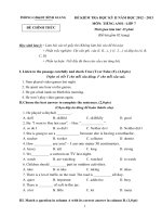 PHÒNG GD&ĐT BÌNH GIANG ĐỀ KIỂM TRA HỌC KỲ II MÔN TIẾNG ANH - LỚP 7