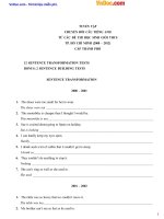 Tuyển tập chuyển đổi câu tiếng Anh từ các đề thi học sinh giỏi THCS