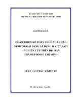Hoàn thiện kế toán thuế nhà thầu nước ngoài đang áp dụng ở việt nam, nghiên cứu trên địa bàn thành phố hồ chí minh