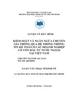 Kiểm soát và ngăn ngừa chuyển giá thông qua hệ thống thông tin kế toán ở các doanh nghiệp có vốn đầu tư nước ngoài tại việt nam