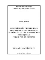 Giải pháp hoàn thiện kế toán thuế thu nhập doanh nghiệp   nghiên cứu tại các doanh nghiệp trên địa bàn TPHCM