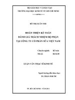 Hoàn thiện kế toán đánh giá trách nhiệm bộ phận tại công ty cổ phần sữa việt nam