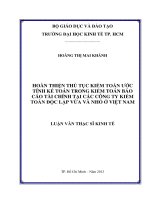 Hoàn thiện thủ tục kiểm toán ước tính kế toán trong kiểm toán báo cáo tài chính tại các công ty kiểm toán độc lập vừa và nhỏ ở việt nam