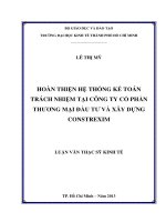 Hoàn thiện hệ thống kế toán trách nhiệm tại công ty cổ phần thương mại đầu tư và xây dựng constrexim