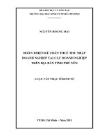 Hoàn thiện kế toán thuế thu nhập doanh nghiệp tại các doanh nghiệp trên địa bàn tỉnh phú yên