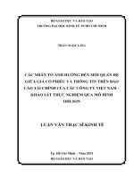Các nhân tố ảnh hưởng đến mối quan hệ giữa giá cổ phiếu và thông tin trên báo cáo tài chính của các công ty việt nam   khảo sát thực nghiệm qua mô hình OHLSON
