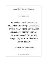 Kế toán thuế thu nhập doanh nghiệp tại các công ty cổ phần niêm yết tại sở giao dịch chứng khoán TPHCM   thực trạng và giải pháp hoàn thiện