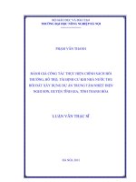 Đánh giá công tác thực hiện chính sách bồi thường, hỗ trợ, tái định cư khi nhà nước thu hồi đất xây dựng dự án trung tâm nhiệt điện Nghi Sơn, Huyện Tĩnh Gia, Tỉnh Thanh Hoá