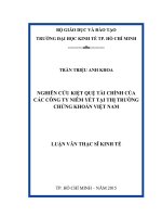 Nghiên cứu kiệt quệ tài chính của các công ty niêm yết tại thị trường chứng khoán việt nam